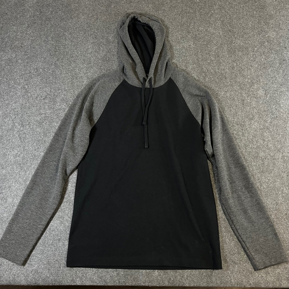 Vince Mens Raglan Hoodie Black Gray Cotton Blend Pullover Sweatshirt Small